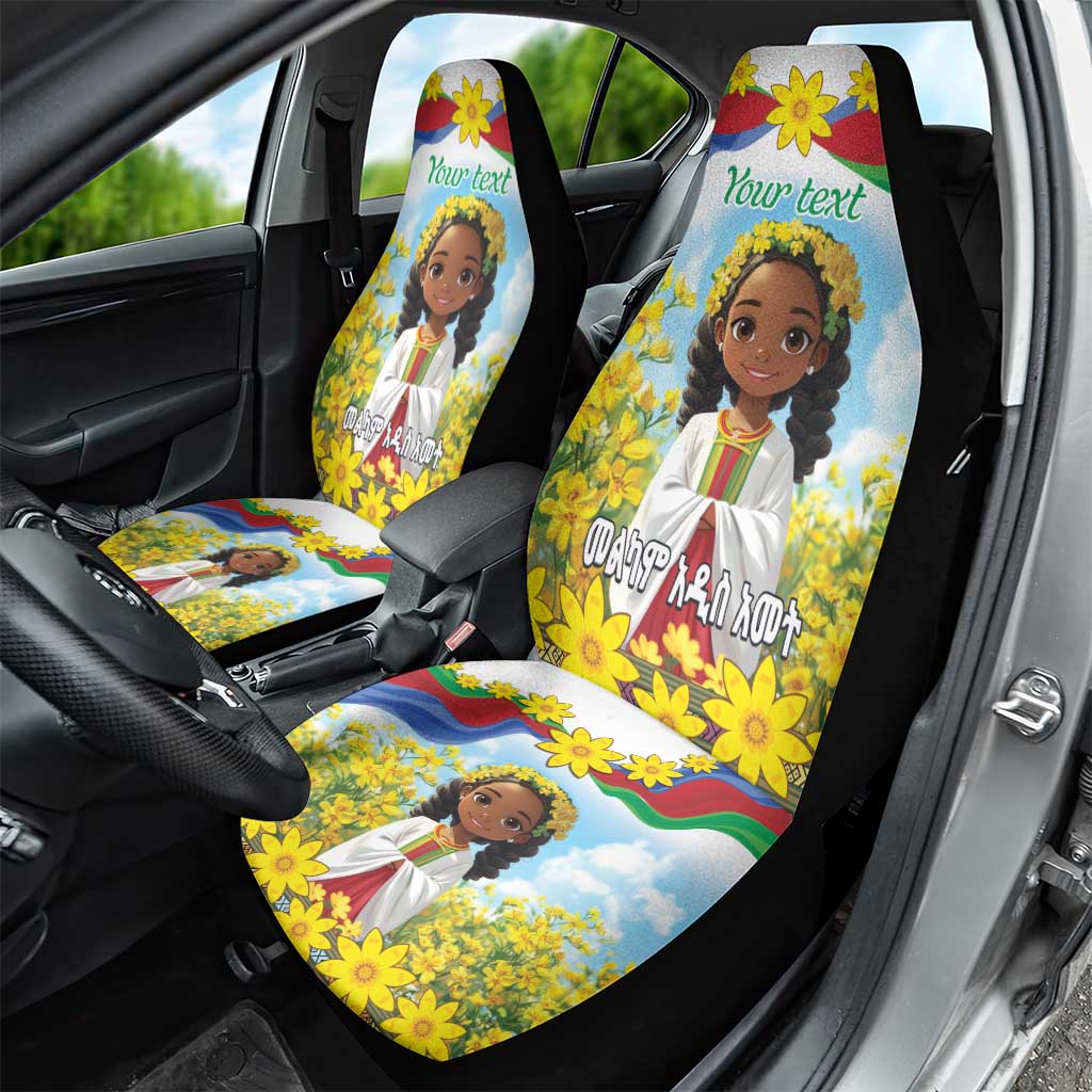 Happy Enkutatash Eritrea Personalized Car Seat Cover Beautiful Girl Adey Abeba Flower LT9 - Wonder Print Shop