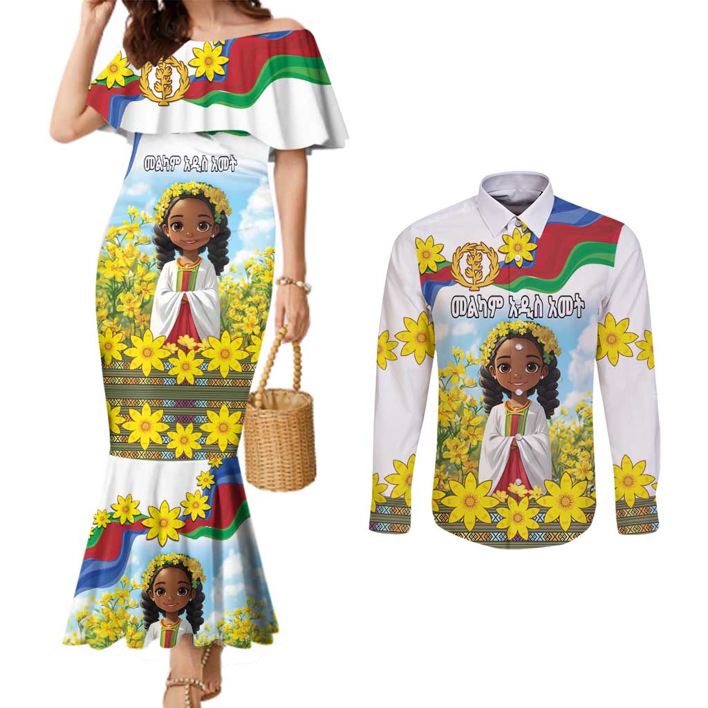Happy Enkutatash Eritrea Personalized Couples Matching Mermaid Dress and Long Sleeve Button Shirt Beautiful Girl Adey Abeba Flower