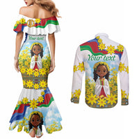 Happy Enkutatash Eritrea Personalized Couples Matching Mermaid Dress and Long Sleeve Button Shirt Beautiful Girl Adey Abeba Flower