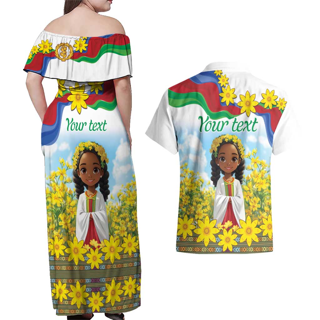 Happy Enkutatash Eritrea Personalized Couples Matching Off Shoulder Maxi Dress and Hawaiian Shirt Beautiful Girl Adey Abeba Flower LT9 - Wonder Print Shop
