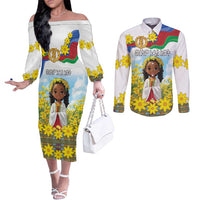Happy Enkutatash Eritrea Personalized Couples Matching Off The Shoulder Long Sleeve Dress and Long Sleeve Button Shirt Beautiful Girl Adey Abeba Flower