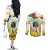 Happy Enkutatash Eritrea Personalized Couples Matching Off The Shoulder Long Sleeve Dress and Long Sleeve Button Shirt Beautiful Girl Adey Abeba Flower