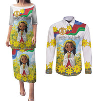 Happy Enkutatash Eritrea Personalized Couples Matching Puletasi and Long Sleeve Button Shirt Beautiful Girl Adey Abeba Flower LT9 - Wonder Print Shop