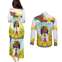 Happy Enkutatash Eritrea Personalized Couples Matching Puletasi and Long Sleeve Button Shirt Beautiful Girl Adey Abeba Flower LT9 - Wonder Print Shop