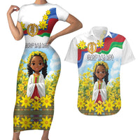 Happy Enkutatash Eritrea Personalized Couples Matching Short Sleeve Bodycon Dress and Hawaiian Shirt Beautiful Girl Adey Abeba Flower LT9 - Wonder Print Shop