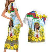 Happy Enkutatash Eritrea Personalized Couples Matching Short Sleeve Bodycon Dress and Hawaiian Shirt Beautiful Girl Adey Abeba Flower LT9 - Wonder Print Shop