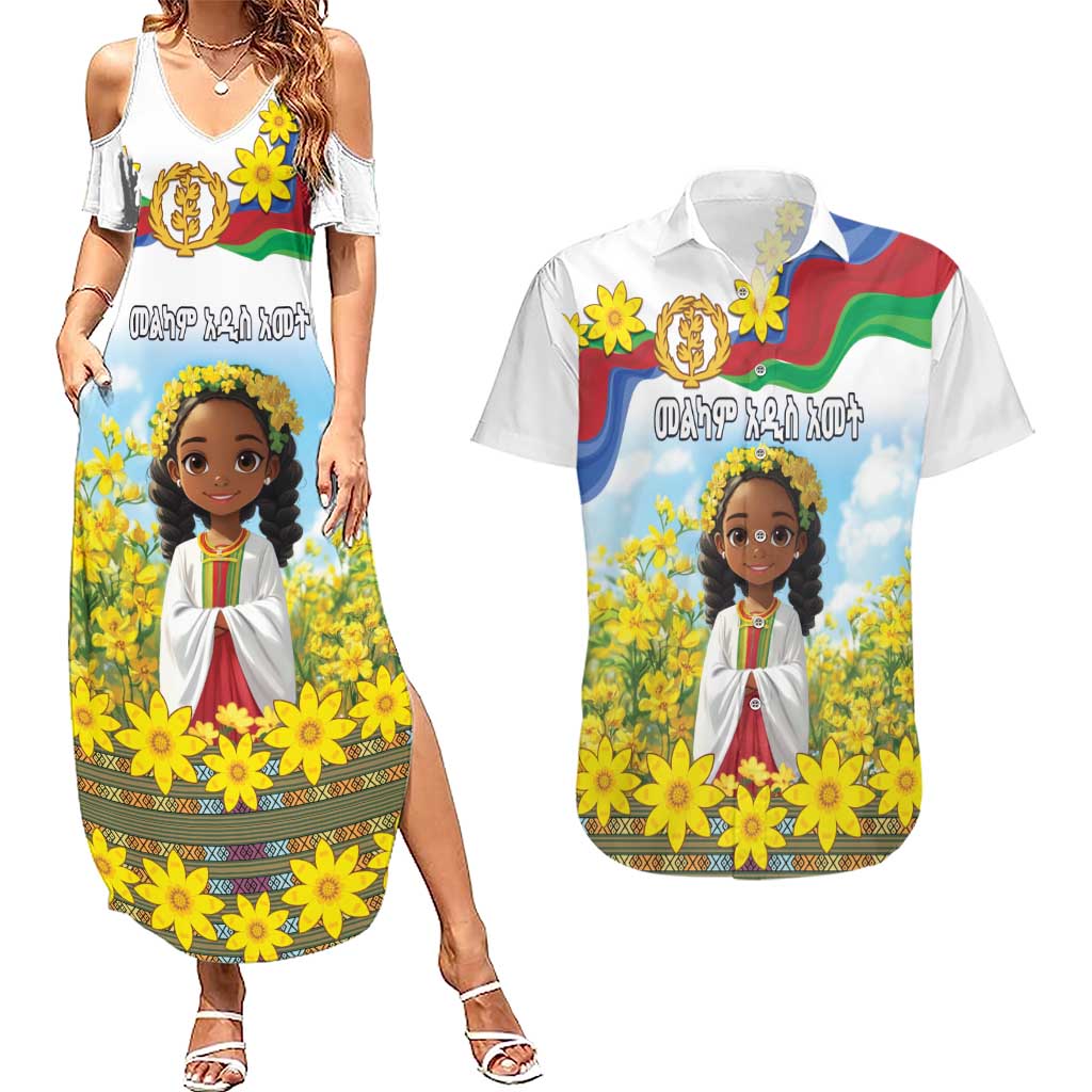 Happy Enkutatash Eritrea Personalized Couples Matching Summer Maxi Dress and Hawaiian Shirt Beautiful Girl Adey Abeba Flower LT9 - Wonder Print Shop