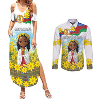 Happy Enkutatash Eritrea Personalized Couples Matching Summer Maxi Dress and Long Sleeve Button Shirt Beautiful Girl Adey Abeba Flower LT9 - Wonder Print Shop