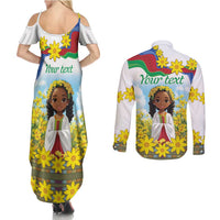 Happy Enkutatash Eritrea Personalized Couples Matching Summer Maxi Dress and Long Sleeve Button Shirt Beautiful Girl Adey Abeba Flower LT9 - Wonder Print Shop