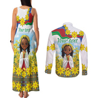 Happy Enkutatash Eritrea Personalized Couples Matching Tank Maxi Dress and Long Sleeve Button Shirt Beautiful Girl Adey Abeba Flower LT9 - Wonder Print Shop