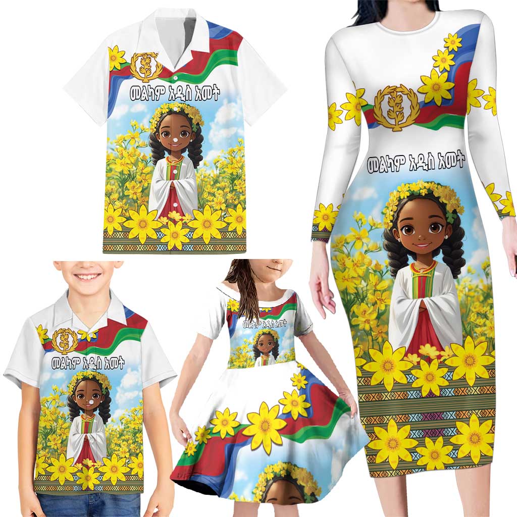 Happy Enkutatash Eritrea Personalized Family Matching Long Sleeve Bodycon Dress and Hawaiian Shirt Beautiful Girl Adey Abeba Flower LT9 - Wonder Print Shop
