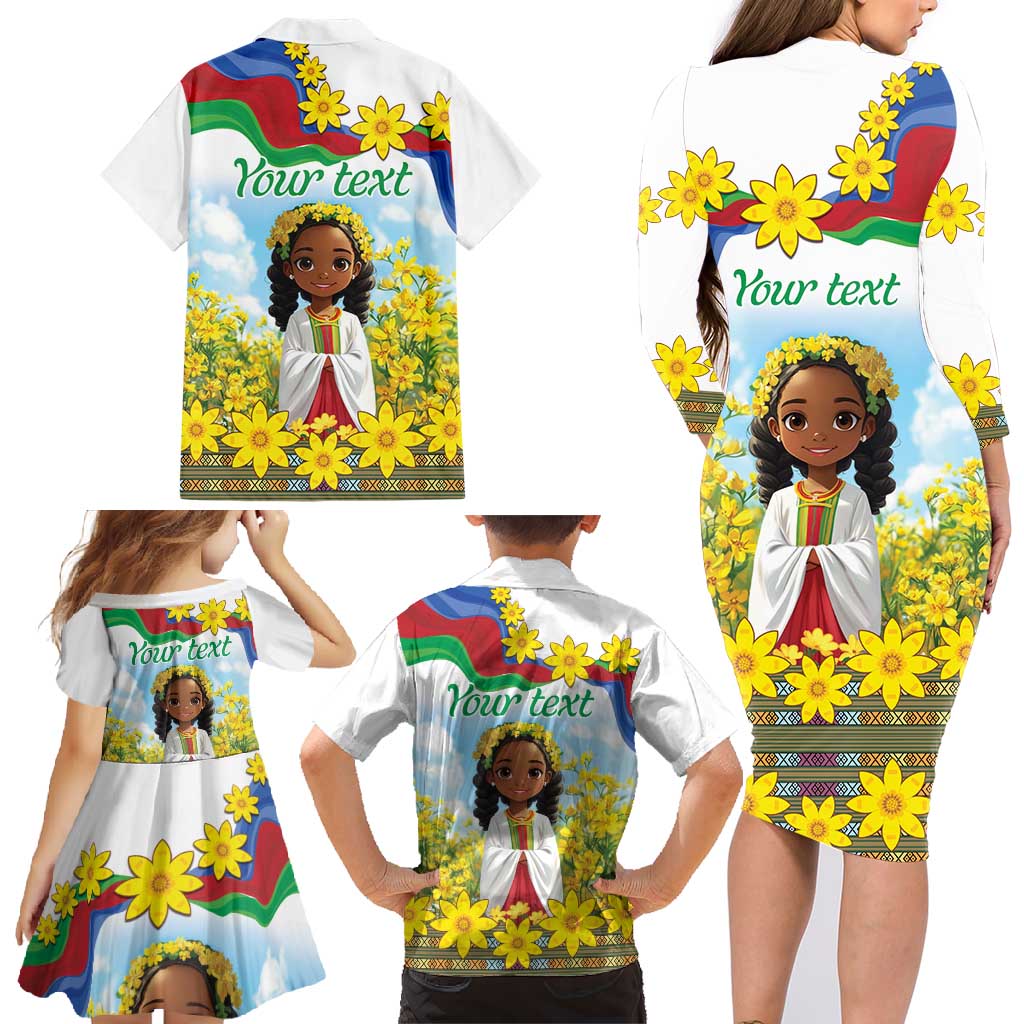 Happy Enkutatash Eritrea Personalized Family Matching Long Sleeve Bodycon Dress and Hawaiian Shirt Beautiful Girl Adey Abeba Flower LT9 - Wonder Print Shop