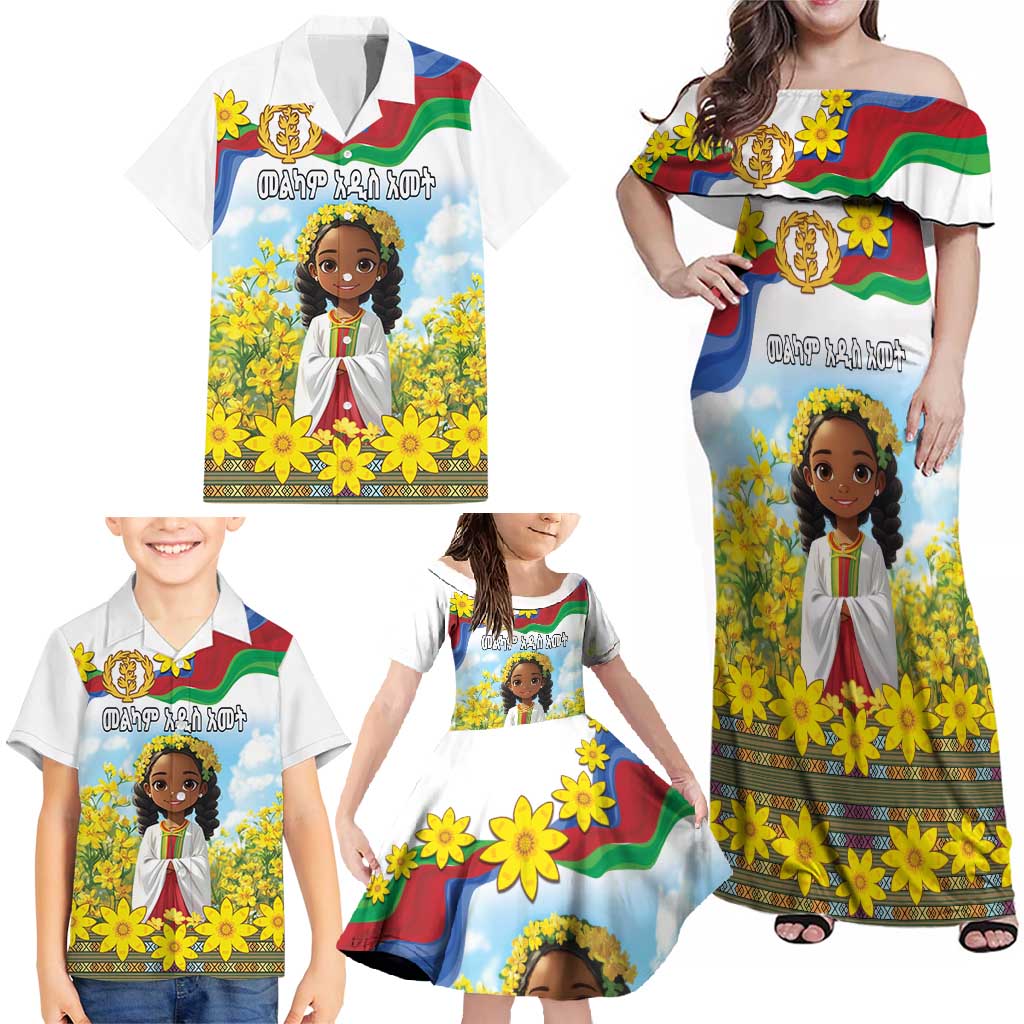 Happy Enkutatash Eritrea Personalized Family Matching Off Shoulder Maxi Dress and Hawaiian Shirt Beautiful Girl Adey Abeba Flower LT9 - Wonder Print Shop
