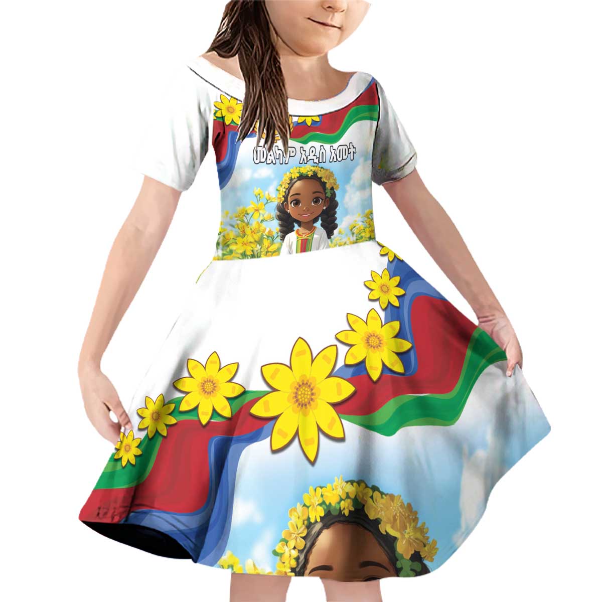 Happy Enkutatash Eritrea Personalized Family Matching Off Shoulder Short Dress and Hawaiian Shirt Beautiful Girl Adey Abeba Flower LT9 - Wonder Print Shop