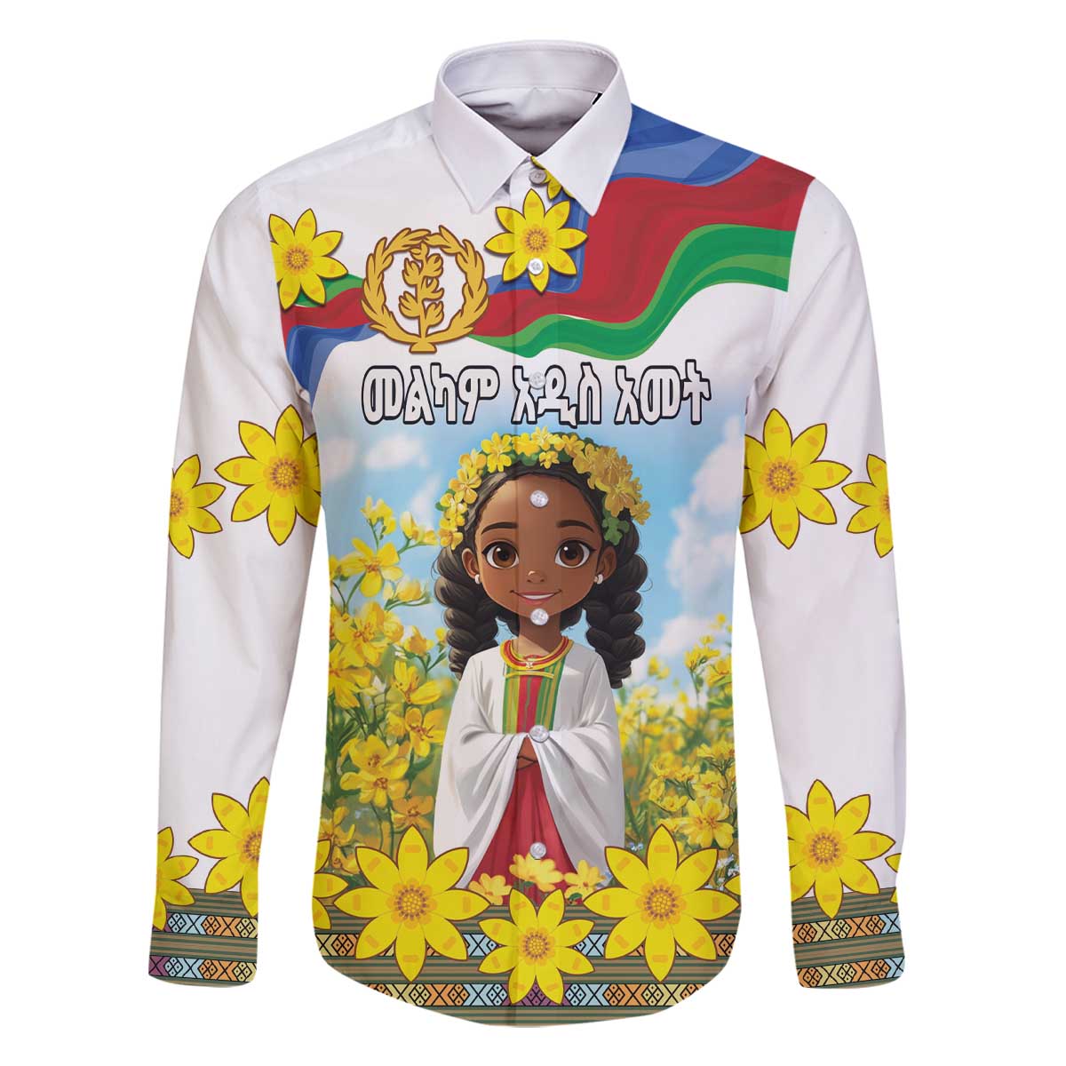 Happy Enkutatash Eritrea Personalized Family Matching Off Shoulder Short Dress and Hawaiian Shirt Beautiful Girl Adey Abeba Flower LT9 - Wonder Print Shop