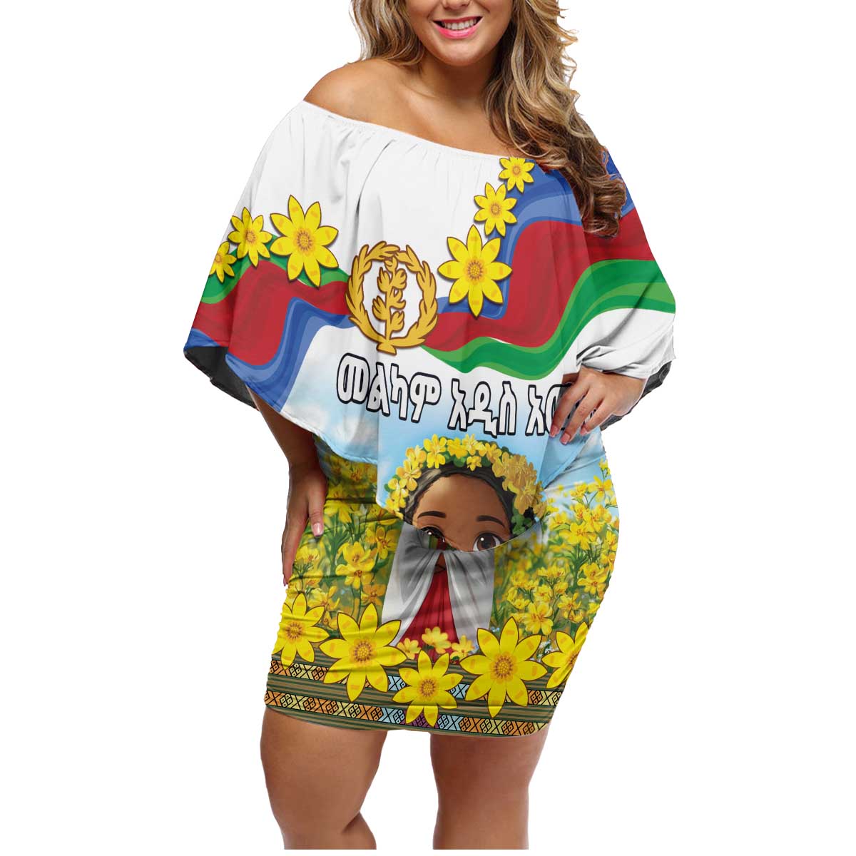 Happy Enkutatash Eritrea Personalized Family Matching Off Shoulder Short Dress and Hawaiian Shirt Beautiful Girl Adey Abeba Flower LT9 - Wonder Print Shop