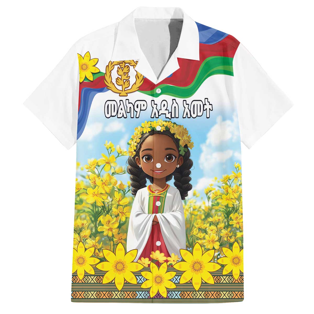 Happy Enkutatash Eritrea Personalized Family Matching Puletasi and Hawaiian Shirt Beautiful Girl Adey Abeba Flower - Wonder Print Shop