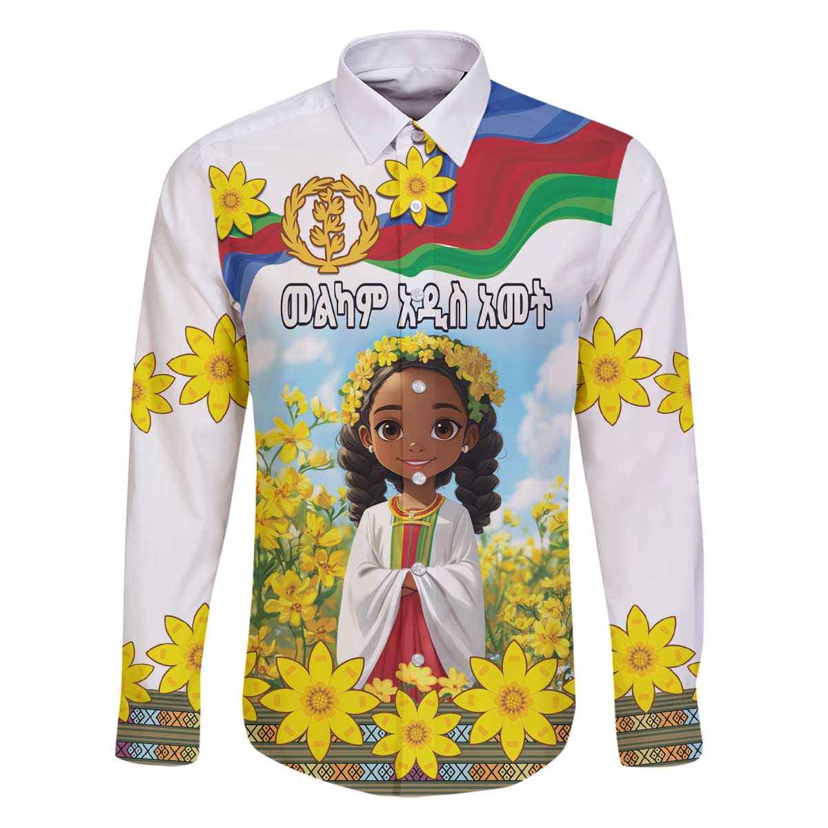 Happy Enkutatash Eritrea Personalized Family Matching Puletasi and Hawaiian Shirt Beautiful Girl Adey Abeba Flower - Wonder Print Shop