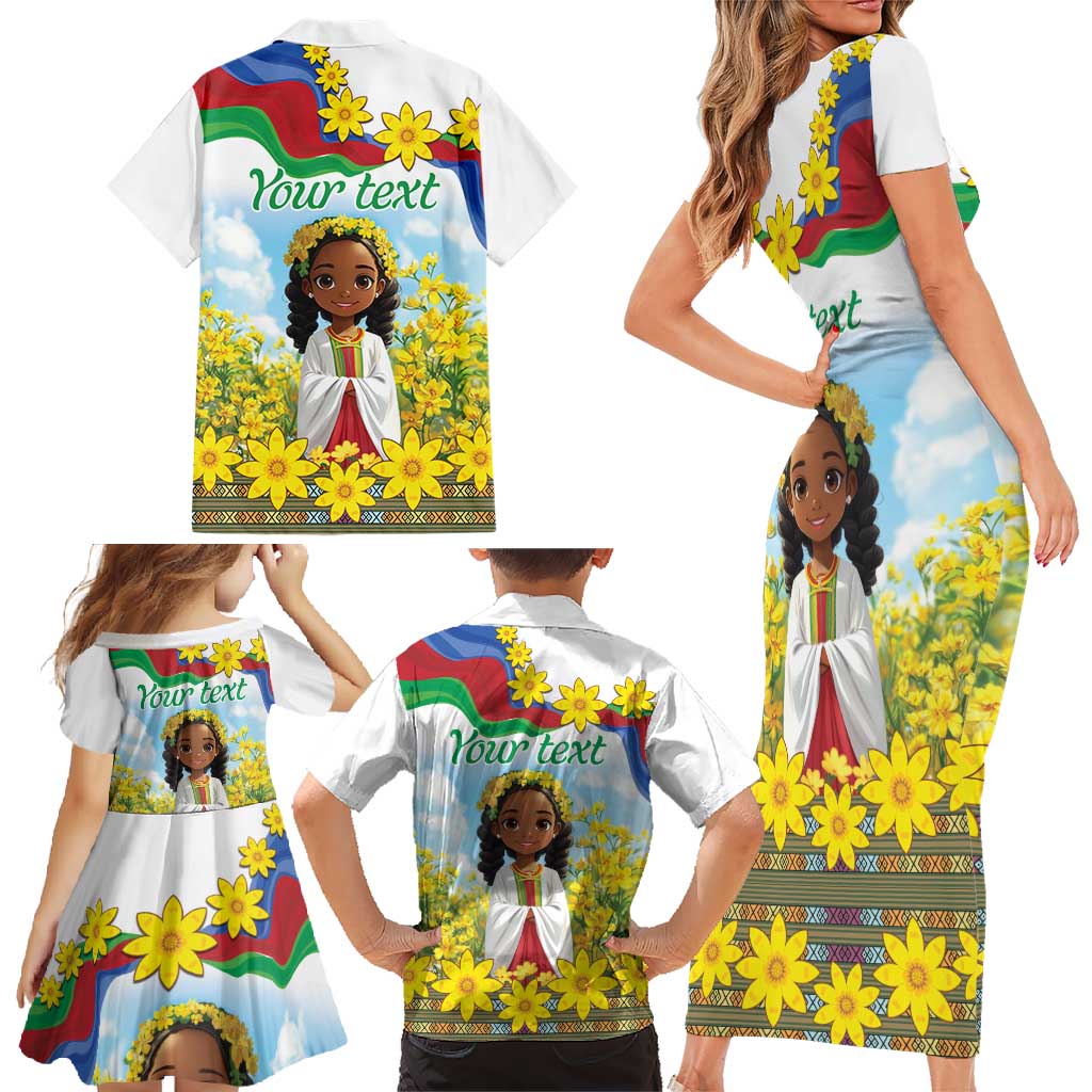 Happy Enkutatash Eritrea Personalized Family Matching Short Sleeve Bodycon Dress and Hawaiian Shirt Beautiful Girl Adey Abeba Flower - Wonder Print Shop