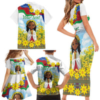 Happy Enkutatash Eritrea Personalized Family Matching Short Sleeve Bodycon Dress and Hawaiian Shirt Beautiful Girl Adey Abeba Flower - Wonder Print Shop