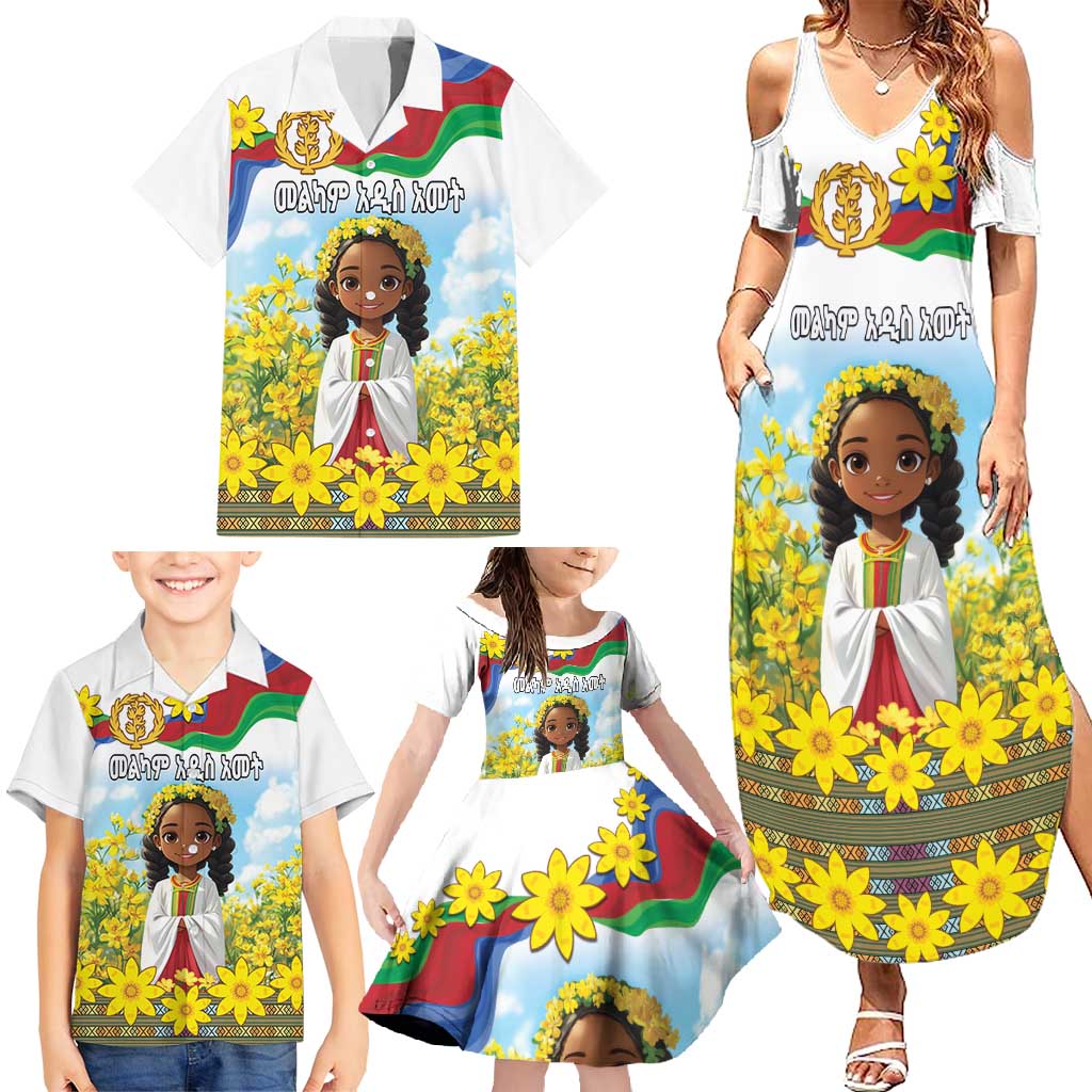 Happy Enkutatash Eritrea Personalized Family Matching Summer Maxi Dress and Hawaiian Shirt Beautiful Girl Adey Abeba Flower - Wonder Print Shop