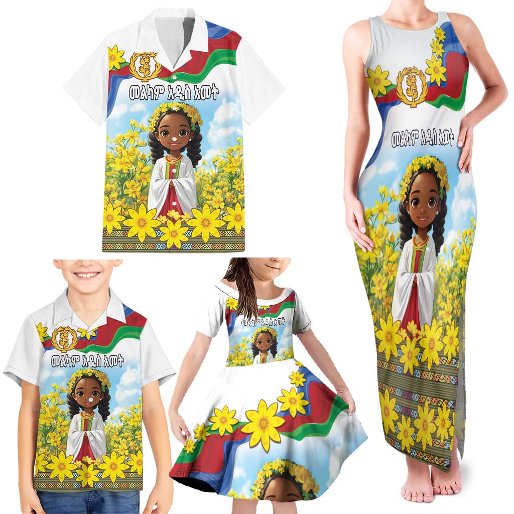 Happy Enkutatash Eritrea Personalized Family Matching Tank Maxi Dress and Hawaiian Shirt Beautiful Girl Adey Abeba Flower - Wonder Print Shop