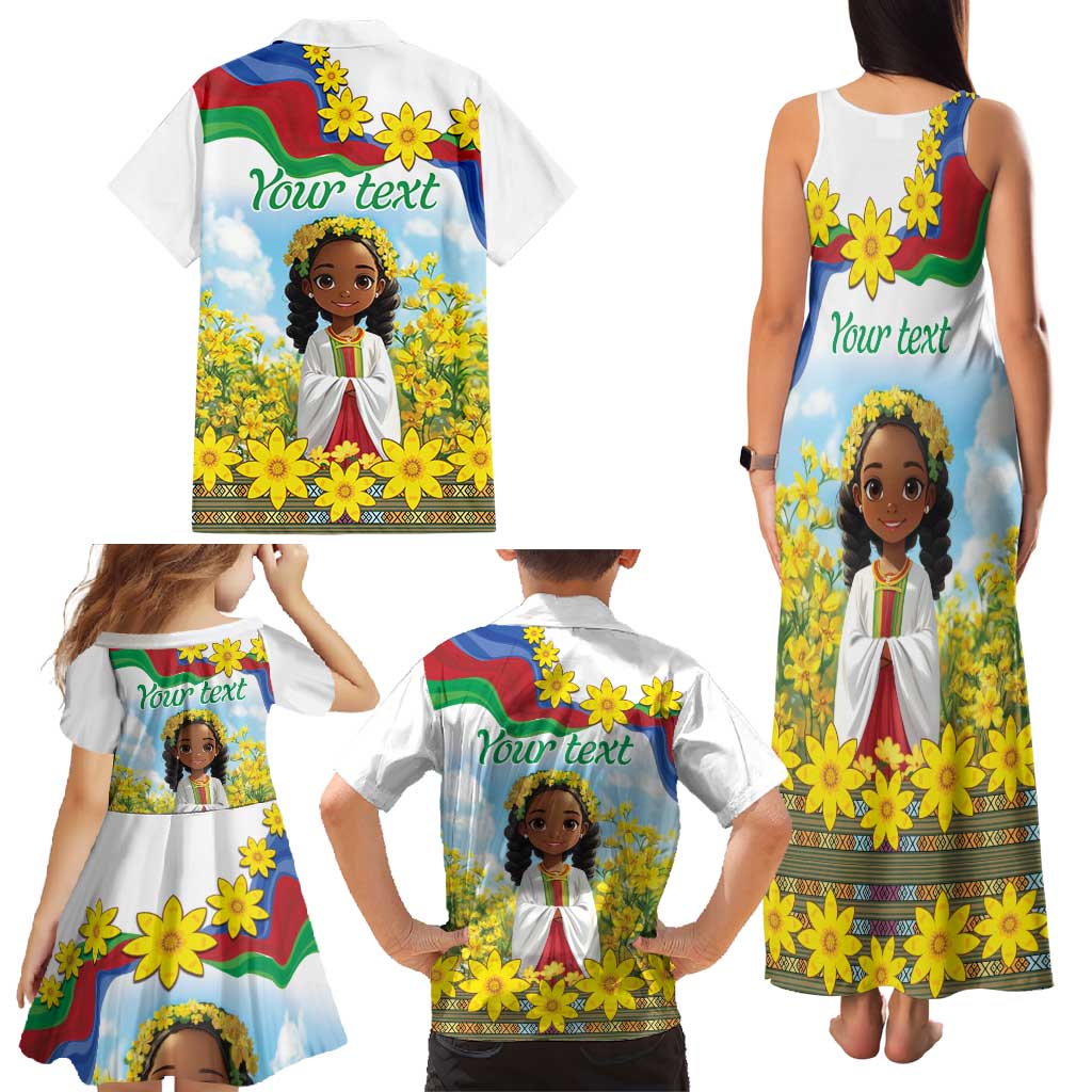 Happy Enkutatash Eritrea Personalized Family Matching Tank Maxi Dress and Hawaiian Shirt Beautiful Girl Adey Abeba Flower - Wonder Print Shop
