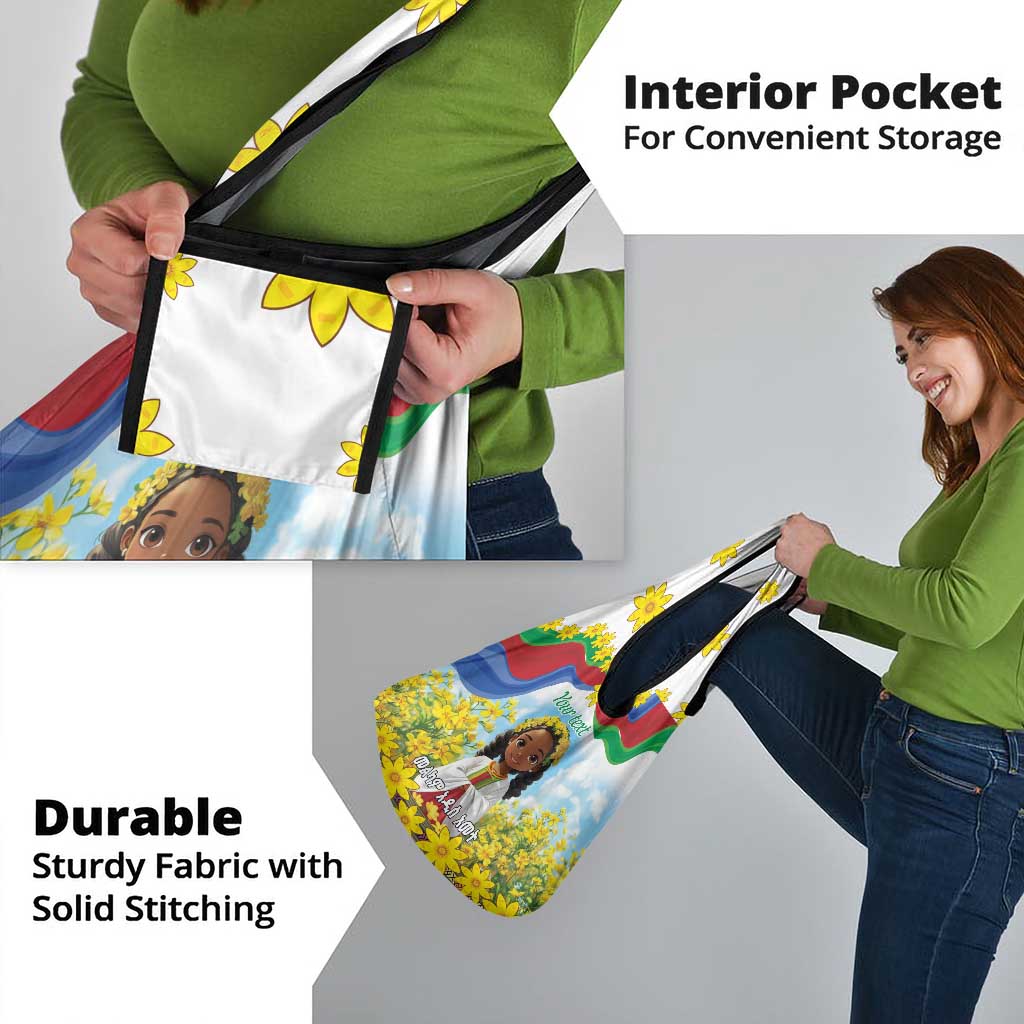 Happy Enkutatash Eritrea Personalized Grocery Bag Beautiful Girl Adey Abeba Flower