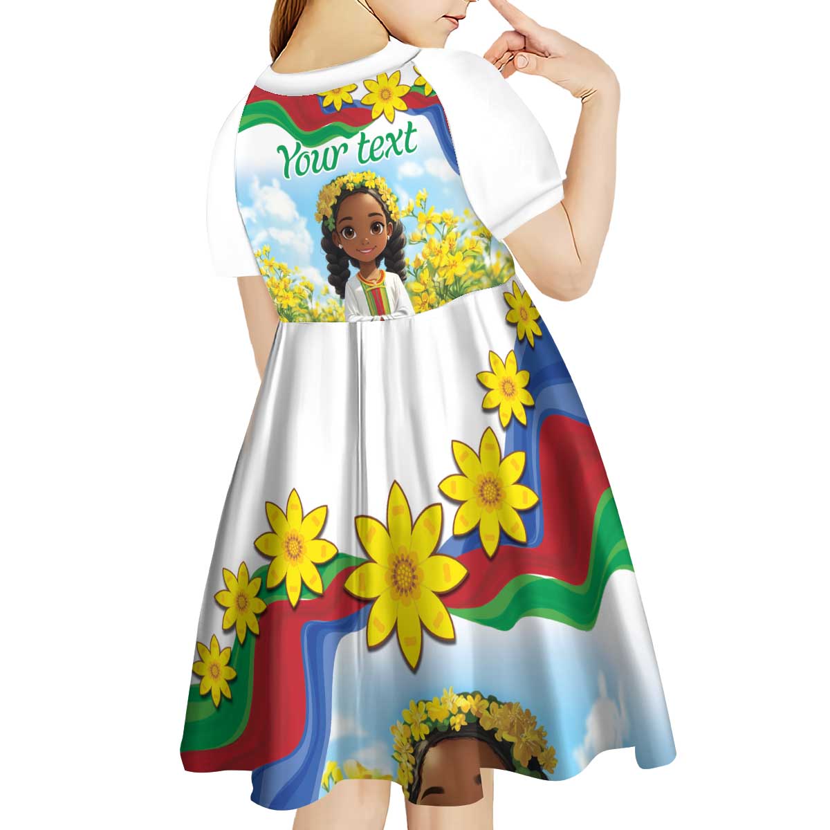 Happy Enkutatash Eritrea Personalized Kid Short Sleeve Dress Beautiful Girl Adey Abeba Flower - Wonder Print Shop