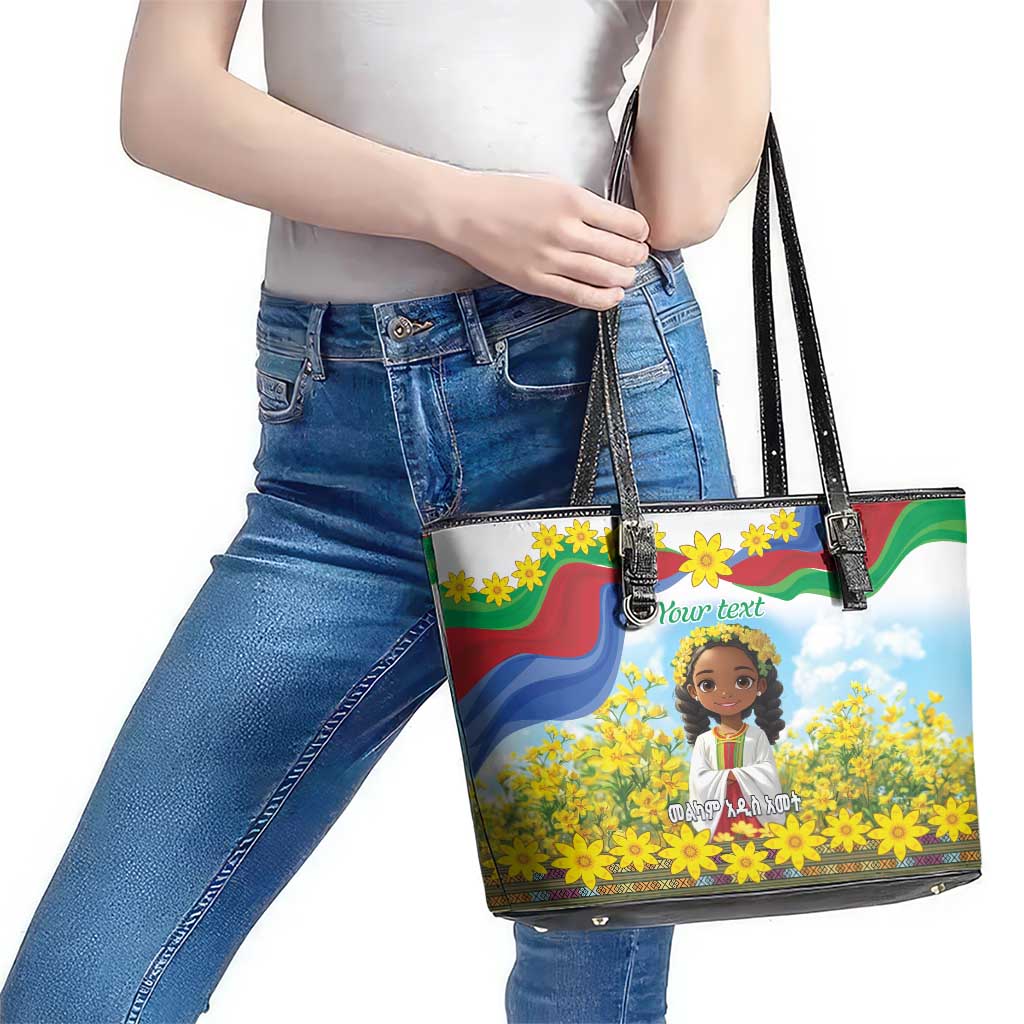 Happy Enkutatash Eritrea Personalized Leather Tote Bag Beautiful Girl Adey Abeba Flower - Wonder Print Shop