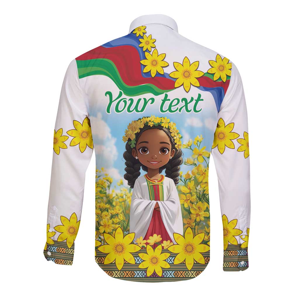 Happy Enkutatash Eritrea Personalized Long Sleeve Button Shirt Beautiful Girl Adey Abeba Flower - Wonder Print Shop