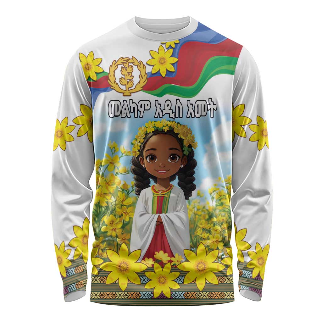 Happy Enkutatash Eritrea Personalized Long Sleeve Shirt Beautiful Girl Adey Abeba Flower - Wonder Print Shop