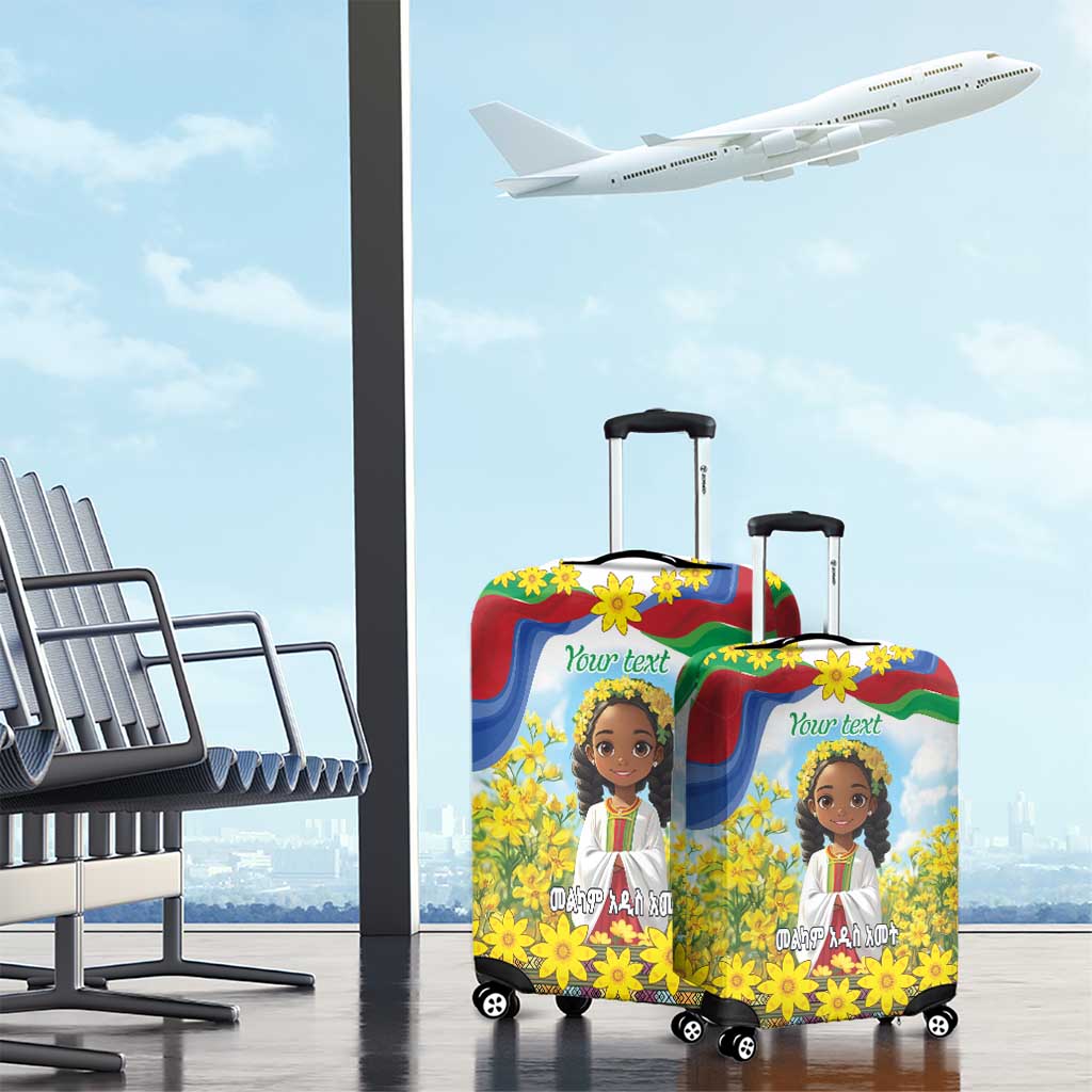 Happy Enkutatash Eritrea Personalized Luggage Cover Beautiful Girl Adey Abeba Flower - Wonder Print Shop