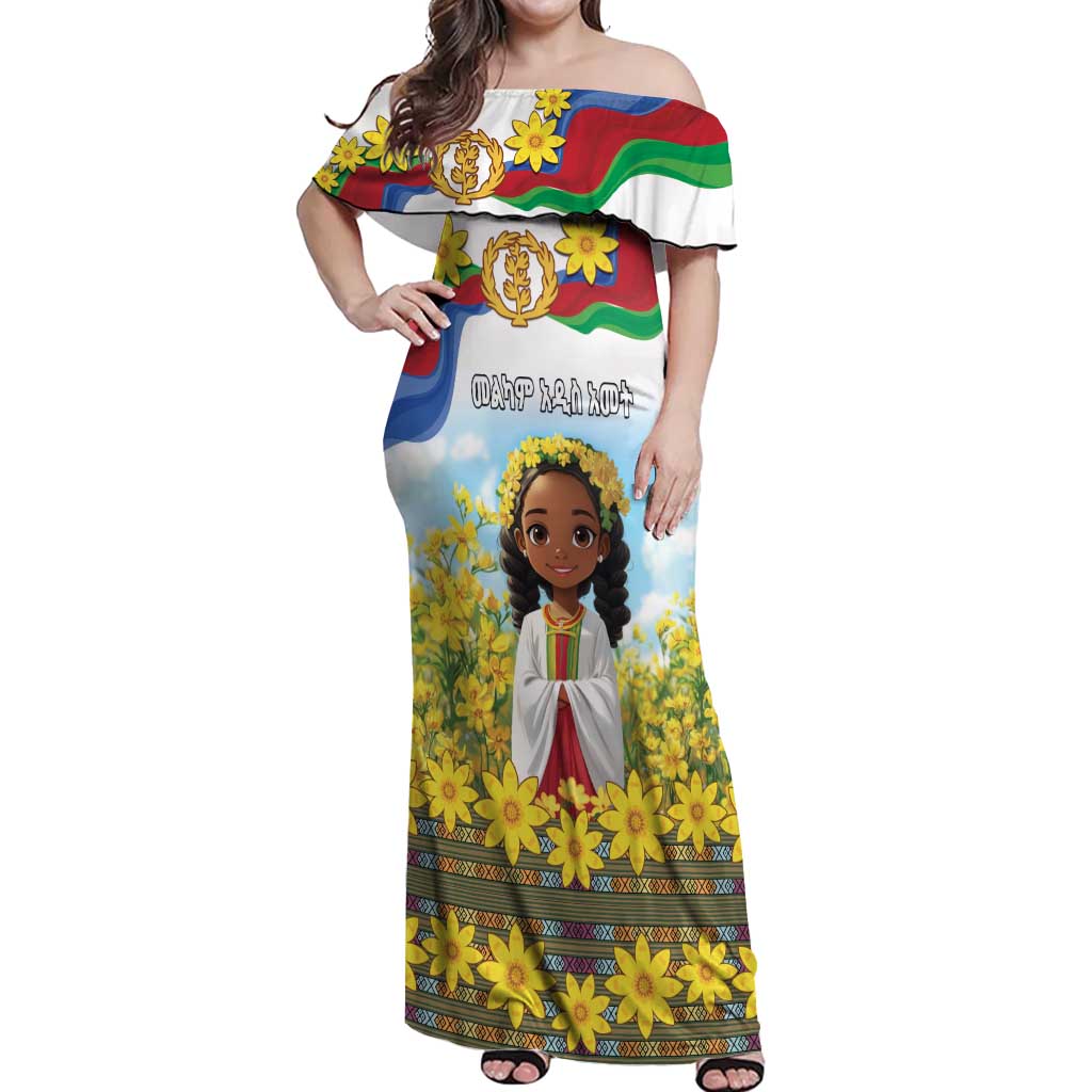 Happy Enkutatash Eritrea Personalized Off Shoulder Maxi Dress Beautiful Girl Adey Abeba Flower - Wonder Print Shop