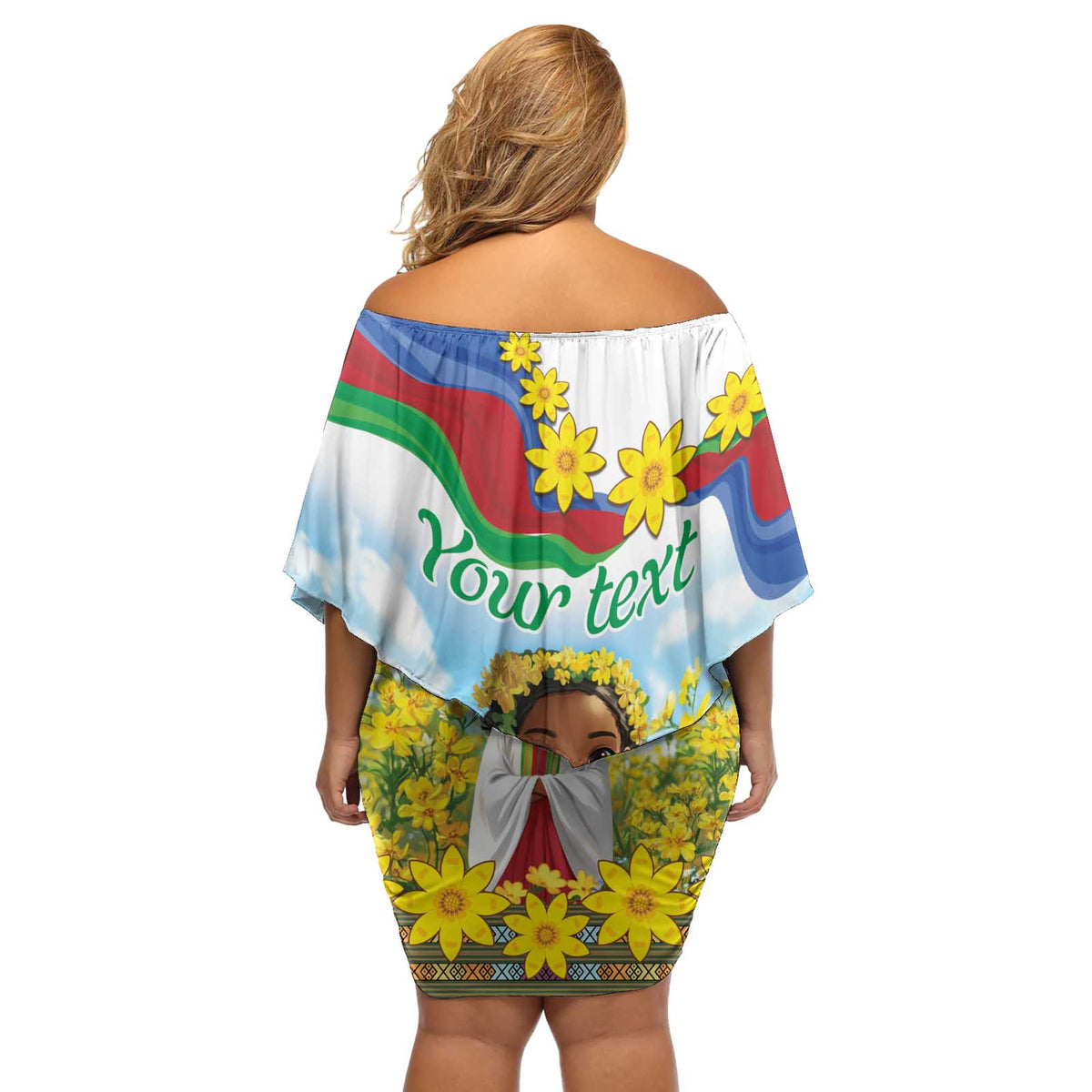 Happy Enkutatash Eritrea Personalized Off Shoulder Short Dress Beautiful Girl Adey Abeba Flower - Wonder Print Shop