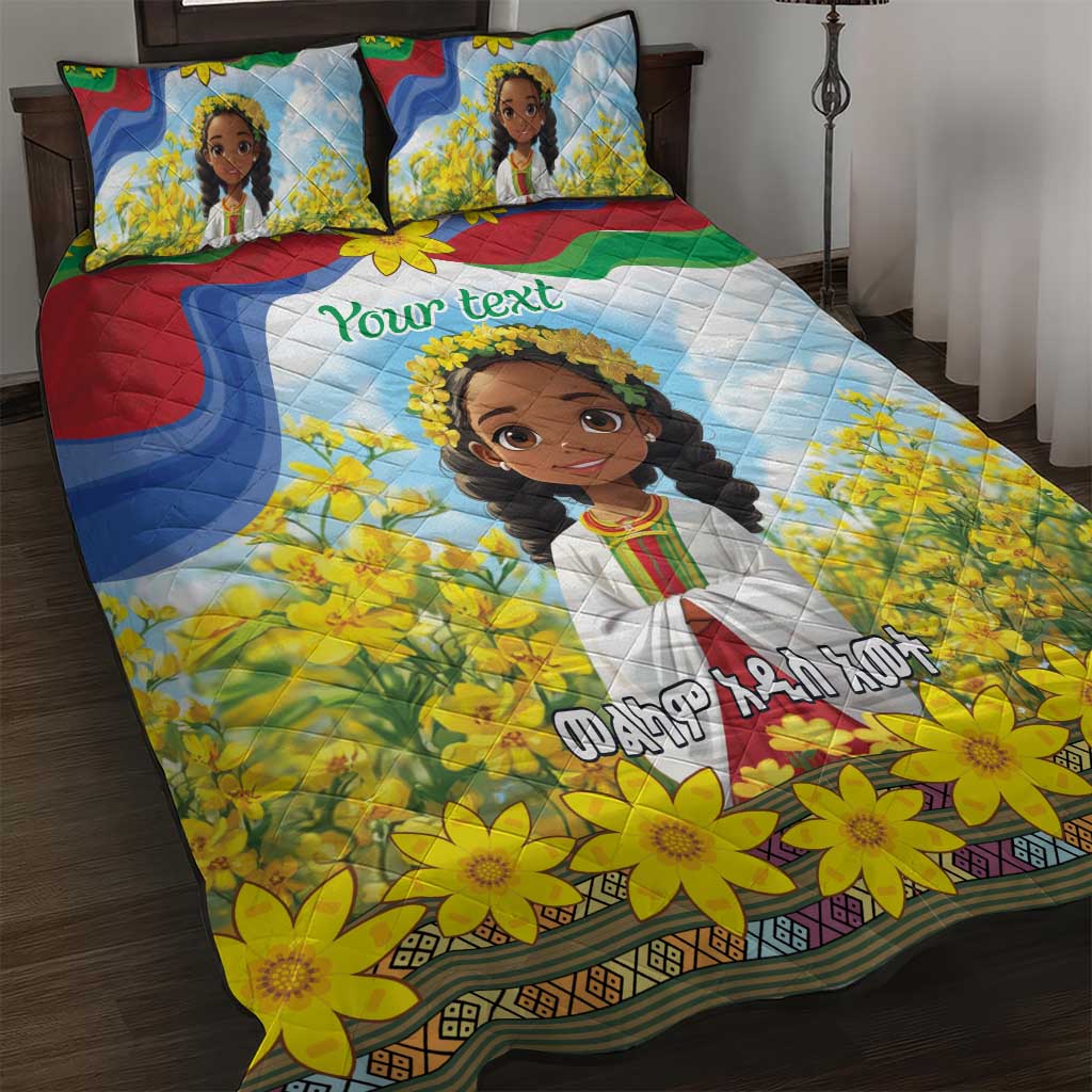 Happy Enkutatash Eritrea Personalized Quilt Bed Set Beautiful Girl Adey Abeba Flower - Wonder Print Shop