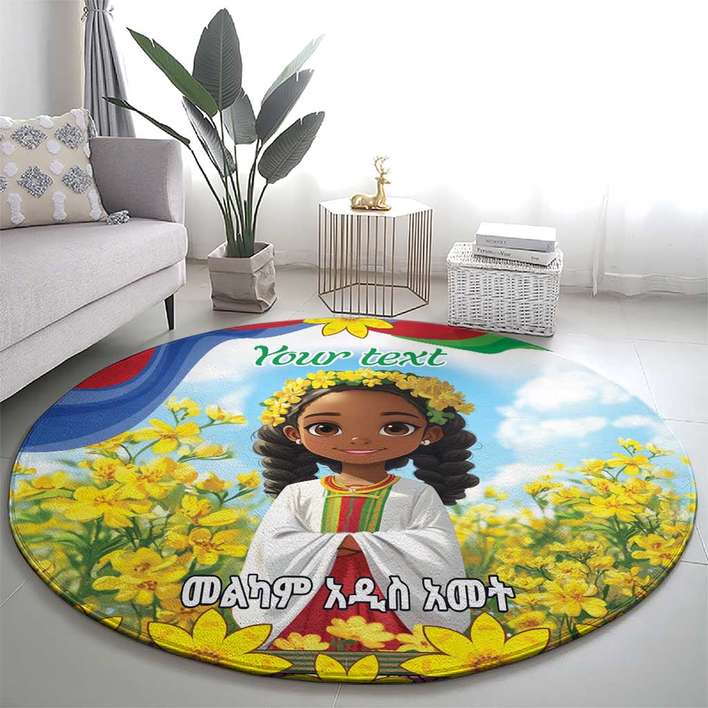 Happy Enkutatash Eritrea Personalized Round Carpet Beautiful Girl Adey Abeba Flower