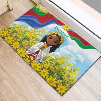 Happy Enkutatash Eritrea Personalized Rubber Doormat Beautiful Girl Adey Abeba Flower - Wonder Print Shop