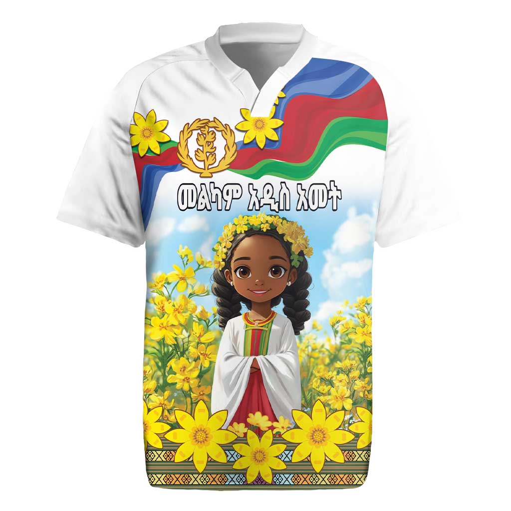Happy Enkutatash Eritrea Personalized Rugby Jersey Beautiful Girl Adey Abeba Flower - Wonder Print Shop