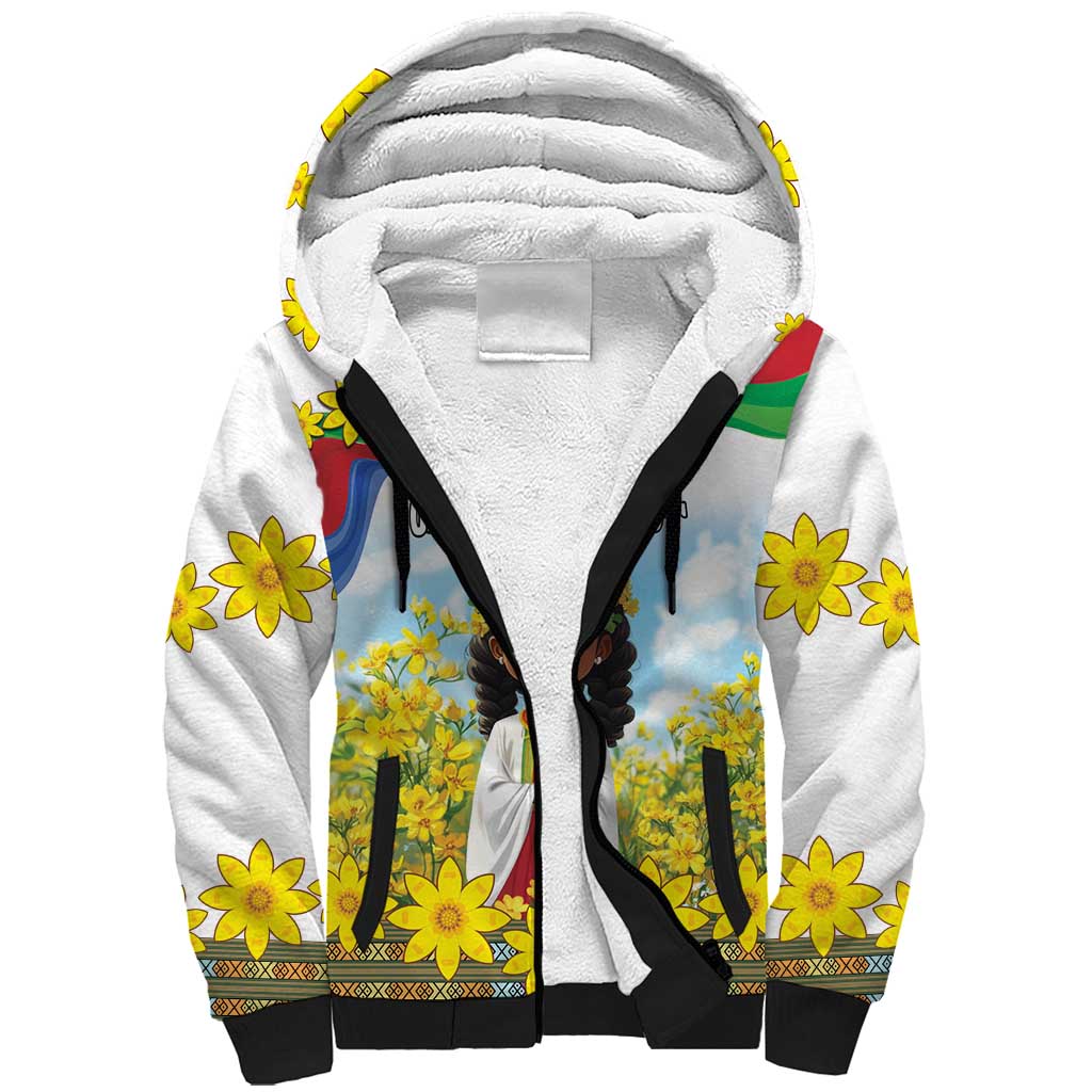 Happy Enkutatash Eritrea Personalized Sherpa Hoodie Beautiful Girl Adey Abeba Flower - Wonder Print Shop