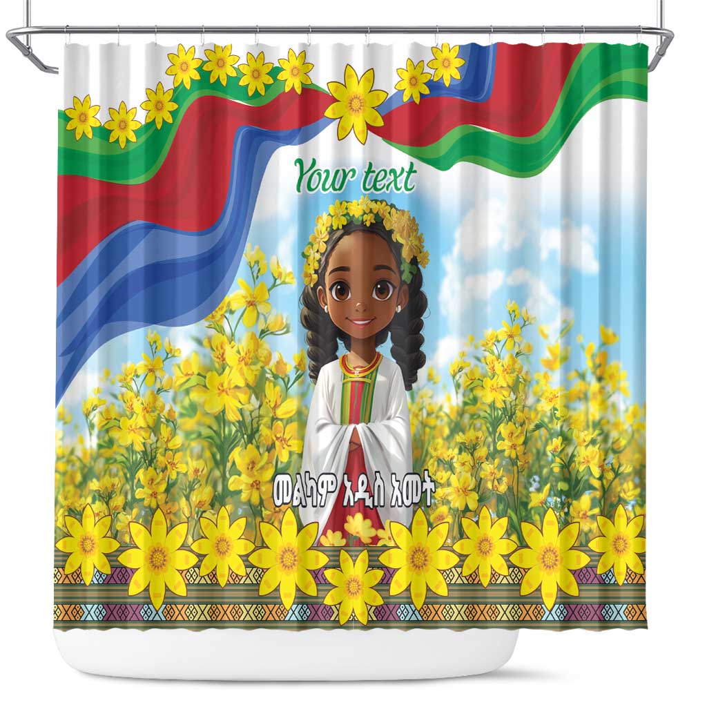 Happy Enkutatash Eritrea Personalized Shower Curtain Beautiful Girl Adey Abeba Flower