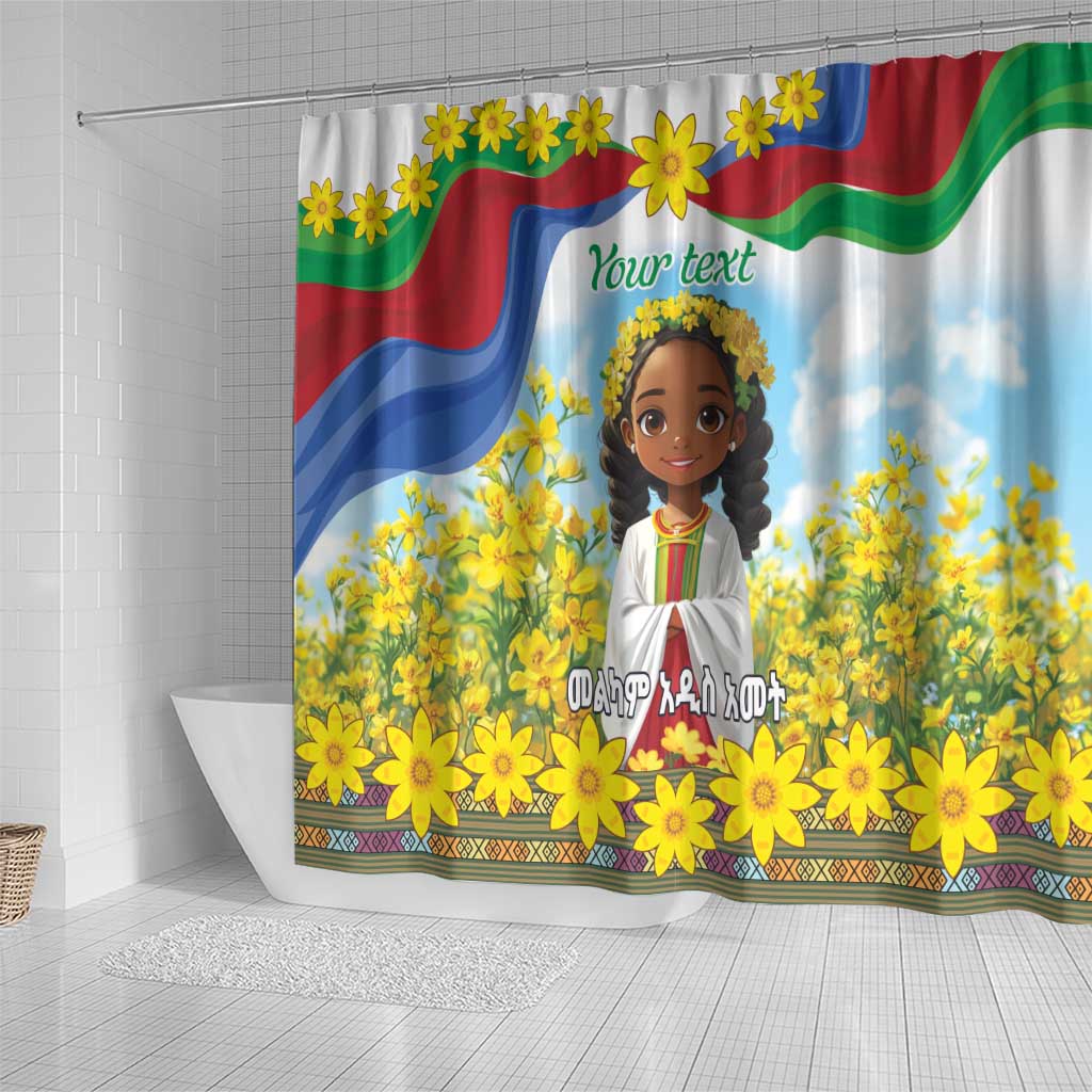 Happy Enkutatash Eritrea Personalized Shower Curtain Beautiful Girl Adey Abeba Flower