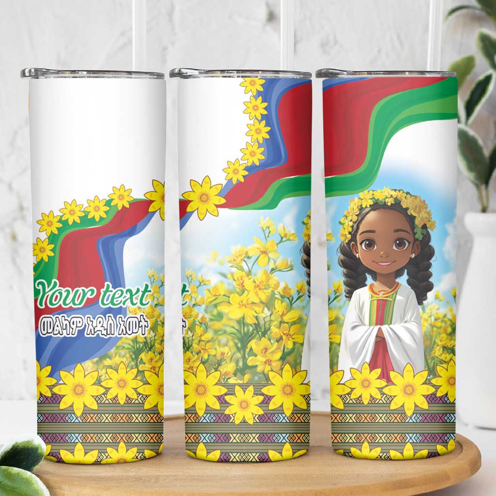 Happy Enkutatash Eritrea Personalized Skinny Tumbler Beautiful Girl Adey Abeba Flower - Wonder Print Shop
