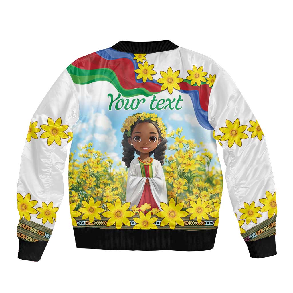 Happy Enkutatash Eritrea Personalized Sleeve Zip Bomber Jacket Beautiful Girl Adey Abeba Flower - Wonder Print Shop