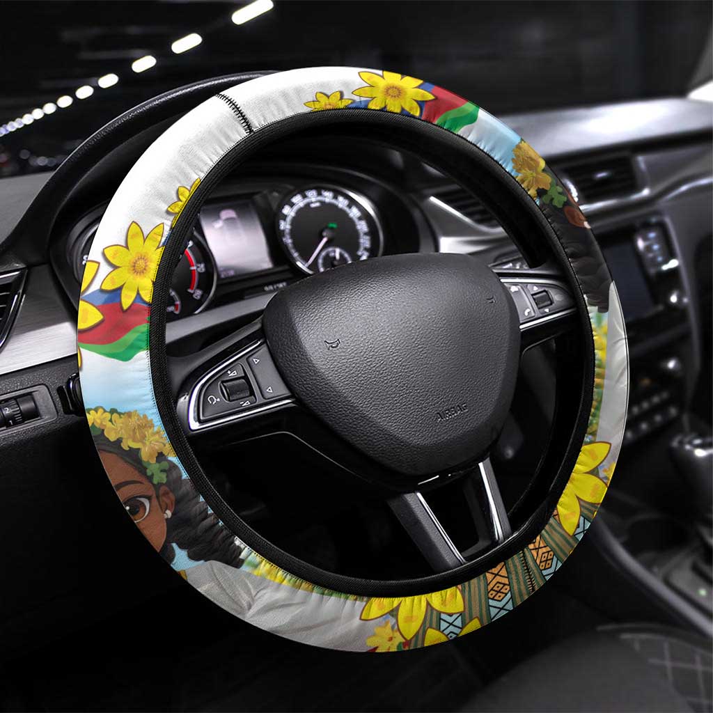 Happy Enkutatash Eritrea Steering Wheel Cover Beautiful Girl Adey Abeba Flower - Wonder Print Shop