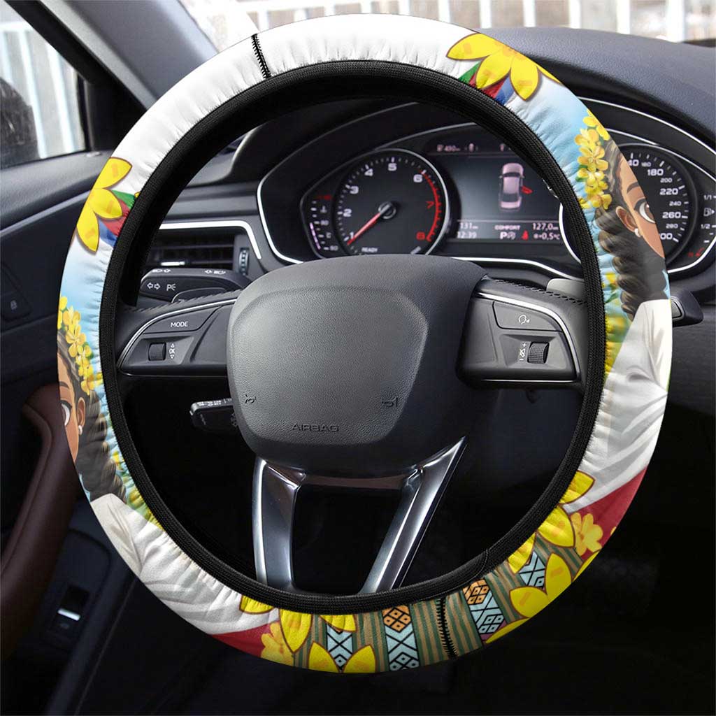Happy Enkutatash Eritrea Steering Wheel Cover Beautiful Girl Adey Abeba Flower - Wonder Print Shop