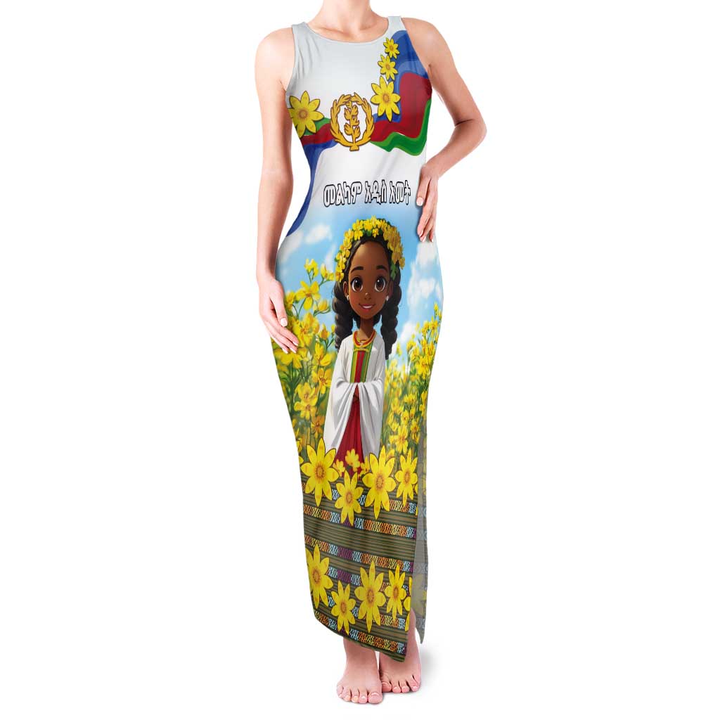 Happy Enkutatash Eritrea Personalized Tank Maxi Dress Beautiful Girl Adey Abeba Flower - Wonder Print Shop