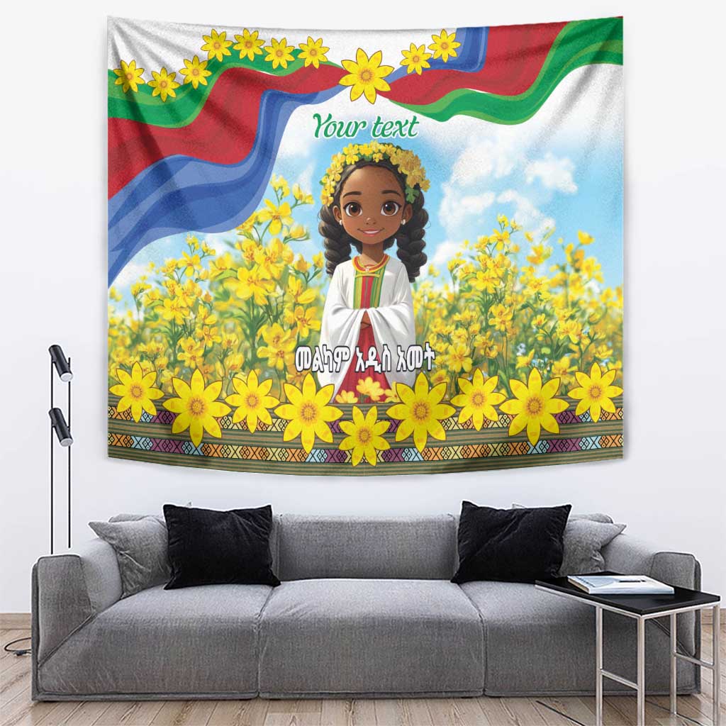 Happy Enkutatash Eritrea Personalized Tapestry Beautiful Girl Adey Abeba Flower - Wonder Print Shop
