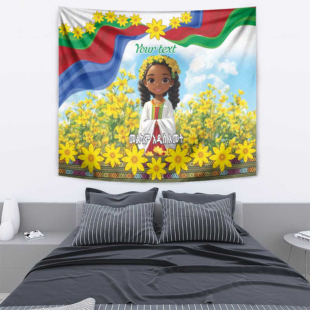 Happy Enkutatash Eritrea Personalized Tapestry Beautiful Girl Adey Abeba Flower - Wonder Print Shop