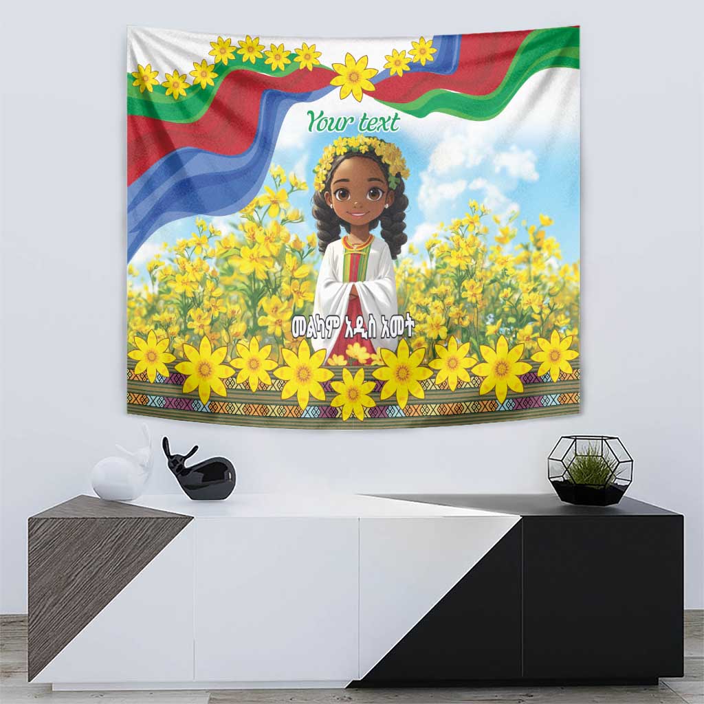 Happy Enkutatash Eritrea Personalized Tapestry Beautiful Girl Adey Abeba Flower - Wonder Print Shop
